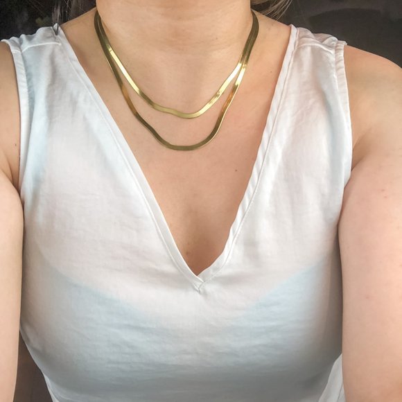 Gold Herringbone Chain 14K Herringbone Chain Necklace Herringbone Snake Chain - Picture 2 of 6